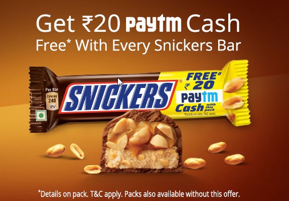 Paytm Get Rs 20 Paytm Cashback With Every Snickers Bar