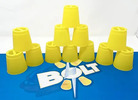 BOLT Sport Stacking Cup Game 12pcs Cup Stacking Set with Anti Slip mat and Free Bag Classic Family Game Great Gift Idea for Stack Games Lover Yellow 