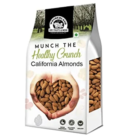 Wonderland Foods Raw California Almonds 1Kg Pouch Pack Badam Giri Nutritious Delicious High in Fiber Boost Immunity Dry Fruits Real Nuts Gluten Free