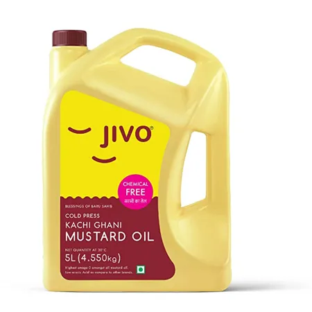 Jivo Premium Cold Pressed Kachi Ghani Pure Mustard Oil 5 Litre Healthy Cooking Oil for Daily use 