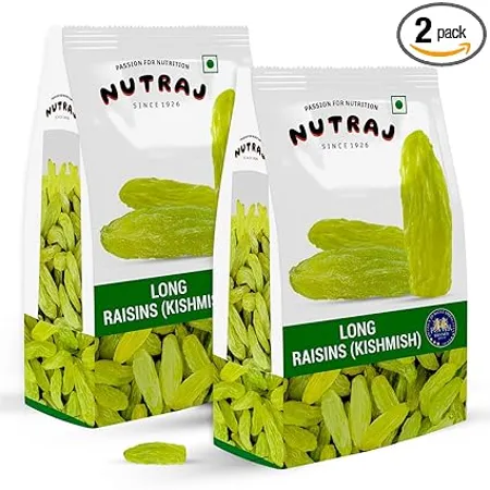 Nutraj Super Long Raisin 1 Kg 500g X 2 Kishmish Rich in Iron Vitamin B Seedless Green Kishmish Healthy Snacks Dry Fruits Healthy and Tasty Snacks 