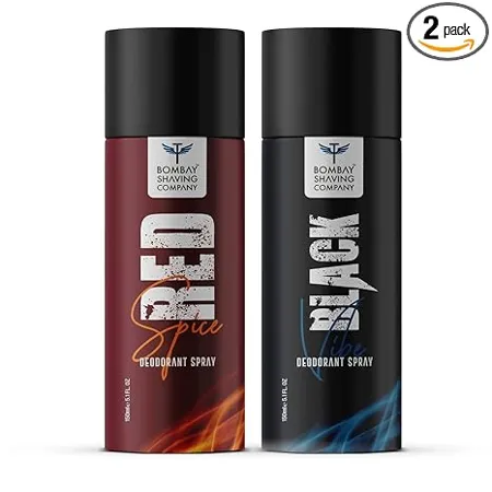 Bombay Shaving Company Body Spray for Men 150ml each Pack of 2 Red Spice and Black Vibe