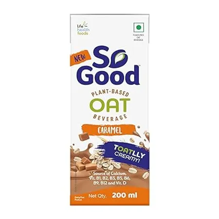 So Good Plant Based Oat Beverage Caramel Flavour 200 mL Lactose Free Gluten Free No Preservatives Zero Cholesterol Dairy Free Source of Calcium Vitamins