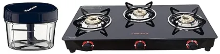 Butterfly Smart Glass Stainless Steel Open 3 Burner Gas Stove Premium Vegetable Chopper 600 ml 