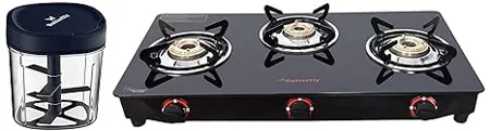 Butterfly Stainless Steel Smart Glass Open 3 Burner Gas Stove ABS Plastic Premium Vegetable Chopper 900 ml 