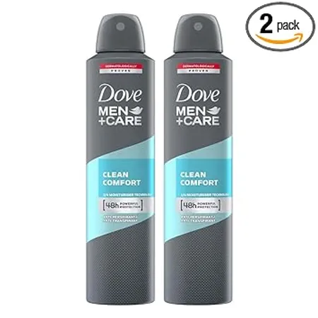 Dove Men Care Clean Comfort Dry Spray Antiperspirant Deodorant Up To 48 hrs Protection From Sweat Odour Instantly Dry for Cleaner Feel Dermatologically Proven Formula Soothes Moisturises Skin Clean Crisp Scent 250 ml Pack of 2 