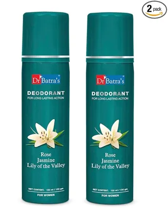 Dr Batra s Deodarant For Women With Long Lasting Action Rose Jasmine Lily Of The Valley Mild Fragrance Alcohol free 150 ml Pack of 2 