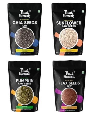 Edible Seeds Seeds Combo 700g by True Elements Chia Seeds 150gm Sunflower Seeds 150gm Pumpkin Seeds 150gm Flax Seeds 250gm Seeds Combo for Eating Healthy Seeds seeds for eating Seeds Pack of 4 Raw Seeds Combo