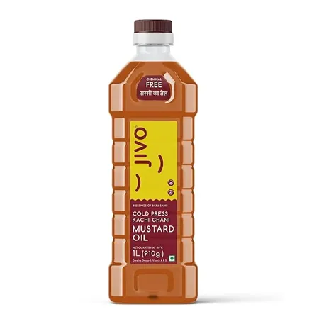 JIVO Cold Pressed Kachi Ghani Chemical Free Mustard Daily Cooking Oil 1 Litre Recommendable for Roasting Frying Baking All type of Cuisines 