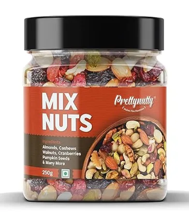 PrettyNutty Healthy Nutmix 250g Dried Almonds Black Raisins Cashewnuts Cranberries Green Raisins Walnut Kernels Many More 