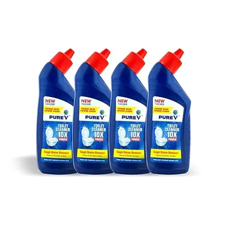 PureV Toilet Cleaner 220 ml Disinfectant Thick Toilet Cleaner Liquid Tough Stain Remover Liquid Suitable for Toilet Bowls Pack of 4 