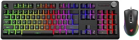 Redgear MT02 Keyboard with LED Modes Double Injected Keycaps Control Knob and Ergonomic Design Black ar A 20 Wired Gaming Mouse with RGB and Upto 4800 dpi for Windows PC Gamers 