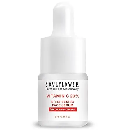 Soulflower 20 Vitamin C Serum With Vitamin E Kakadu Plum Lemon For Glowing Skin Reduces Dark Spots Pigmentation Dull Skin 30X Vitamin C Booster Skin Glow Formula 5ml