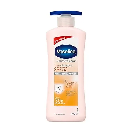 Vaseline Healthy Bright Sun Pollution Protection Daily Moisturizer 400ml for Glowing Skin 2 in 1 Body Lotion with SPF 30 Fast Absorbing and Non sticky for Dry Skin for Men Women