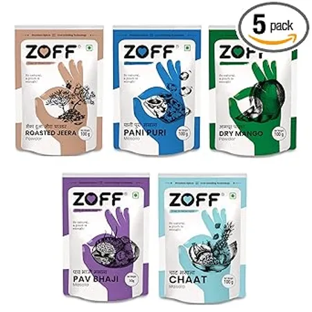 Zoff Chaat Starter Spices Kit 5 Exotic Blends Pure Fresh Masala No Added Color or Preservatives 450g