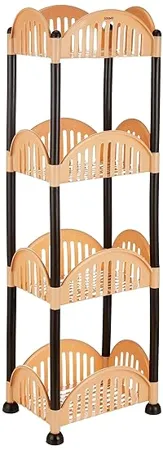 Amazon Brand Solimo Four Tier Multipurpose Plastic Rack for Kitchen Living Room Bathroom Convex Beige and Brown 