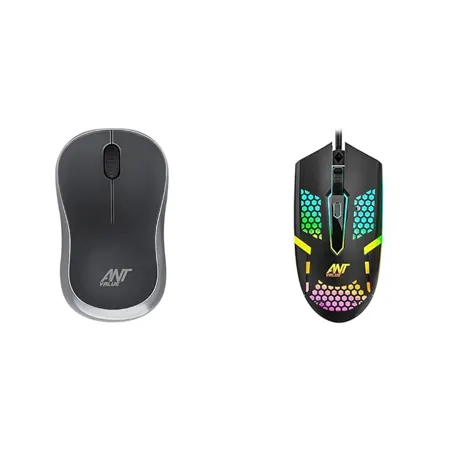 Ant Value FKAPU03 1000 DPI Wireless Mouse Black Silver GM1103 Gaming Mouse USB Optical Computer Mice with RGB BackliBlack