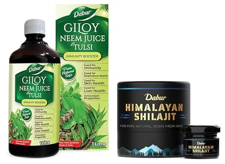 Dabur 100 Pure Himalayan Shilajit Resin 15g Boosts Stamina and Energy Immunity Booster Dabur Giloy Neem Tulsi Juice 1L