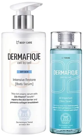 Dermafique All Important Skin Toner Aqua Marine 150ml Dermafique Intensive Restore Body Serum for Dry Skin Dermatologist Tested 300 ml 