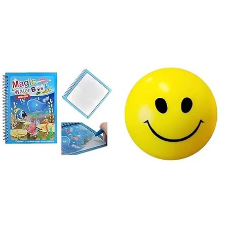 GRAPHENE Magic Water Quick Dry Book Water Coloring Book Doodle with Magic Pen Painting Board Graphene Smiley Soft Ball for Kids and Adults a Stress Relief Toy Non Toxic Toy for Kids and Adults