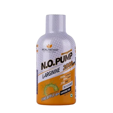 Healthfarm Nitric Oxide Liquid Supplement With L Arginine L Citrulline for Muscle Growth Pumps Vascularity Energy 33 servings 450ml PINEAPPLE 