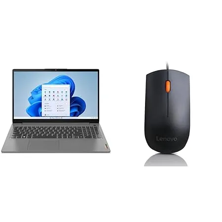 Lenovo IdeaPad Slim 3 Intel Core i3 12th Gen 15 6 39 62cm FHD Thin Light Laptop 300 Wired Plug Play USB Mouse High Resolution 1600 DPI Optical Sensor