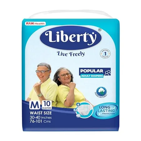 Liberty Popular Adult Diapers Tape Style Medium M Size 10 Count Waist Size 76 101cm 30 40 inches Unisex High Absorbency Leak Proof Wetness Indicator Pack of 1