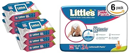 Little s Soft Cleansing Baby Wipes Lid 80 Wipes Pack of 6 Baby Pants Diapers with Wetness Indicator and 12 Hours Absorption Extra Large XL 12 17 kg 24 Count