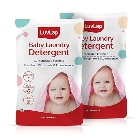 LuvLap Baby Laundry Liquid Detergent 2 x 1000ml Refill Pack Concentrated Non Toxic Anti Bacterial Formula No Phosphate Paraben Fluorescence pH Balanced No stains No Residue Biodegradable