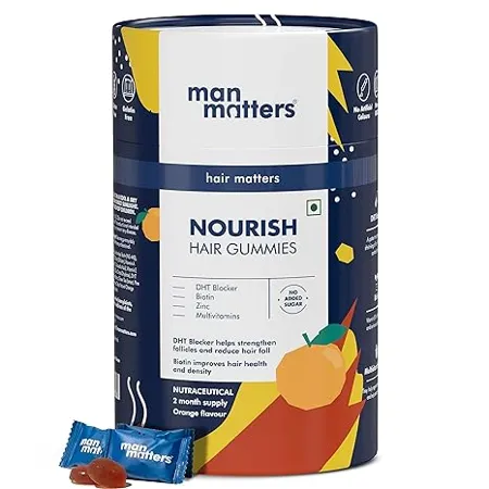 Man Matters Biotin Hair Gummy for Healthy Hair 60 Days Pack No Added Sugar Orange Flavour With Added DHT Blocker Multivitamins Zinc