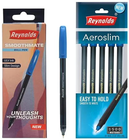 Reynolds SMOOTHMATE 10 CT PENS BLUE Ball Pen Reynolds AEROSLIM BP 5 CT POUCH BLUE