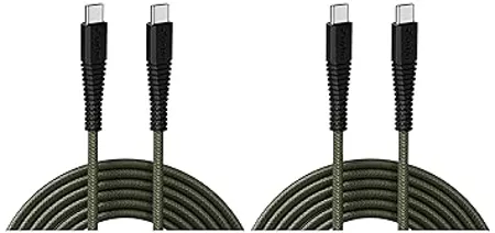 URBN 65W Fast Charging USB Type C to Type C Cable PD Charger Data Transfer Unbreakable Nylon Braided iPhone 15 Smartphones Laptops MacBooks 5ft Length Camo Pack of 2 