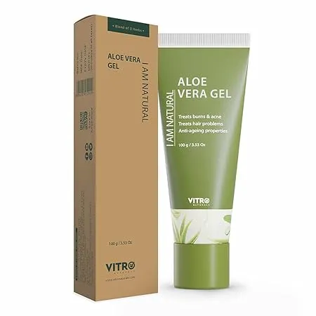 VITRO Pure Aloe Vera Gel 100 gm For Skin and Hair With Vitamin E Paraben Free I am Naturals Moisturizing Hydrating Acne Scars Glowing Radiant Skin Treatment Multipurpose Beauty Gel