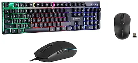 Zebronics Zeb War Gaming Keyboard and Mouse Combo Zeb Dash Plus 2 4GHz High Precision Wireless Mouse with up to 1600 DPI Power Saving Mode Nano Receiver and Plug Play Usage USB