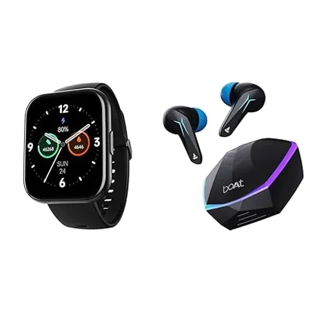 boAt Wave Active Smart Watch with 1 96 HD Display Active Black Immortal 121 TWS Earbuds with Beast Mode 40ms Low Latency Black Sabre 