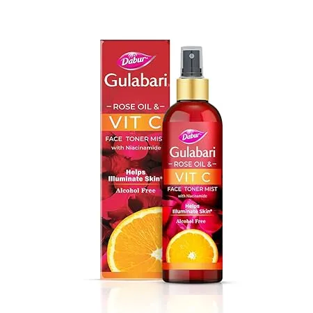 Dabur Gulabari Rose Oil Vitamin C Face Toner Mist with Niacinamide 100ml Toner for brightened skin Improves Uneven Skin Tone Tightens Pores Alcohol free