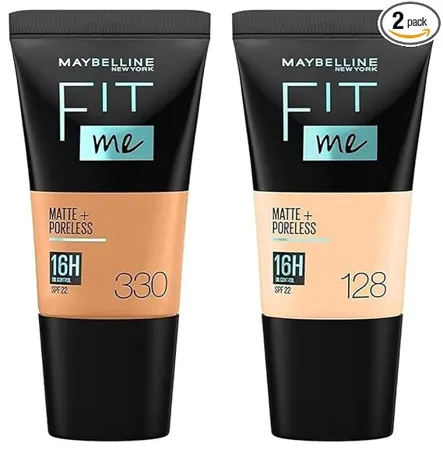 Maybelline New York Fit Me Matte Poreless Liquid Foundation Medium Coverage For Oily Skin Powder Tube 330 Toffee 128 Warm Nude 18Ml Pack Of 1