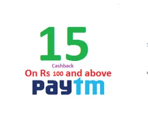 Paytm Rs 15 cashback on Rs 100