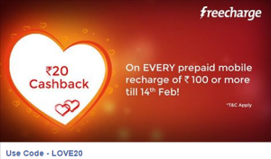 Freecharge Rs 20 cashback recharge