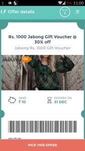 jabong voucher 30% off freecharge