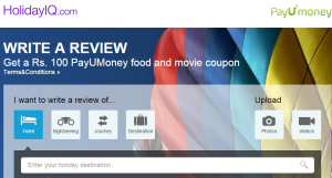  holidayiq payumoney Rs 100 off on 101 coupon