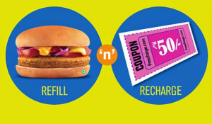 mcdonald freecharge Rs 50 cashback on Rs 10