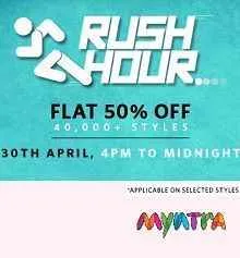 Myntra Rush Hour - Get discounts upto Flat 80% OFF On 45,000+ Products (From 4pm- 12pm)