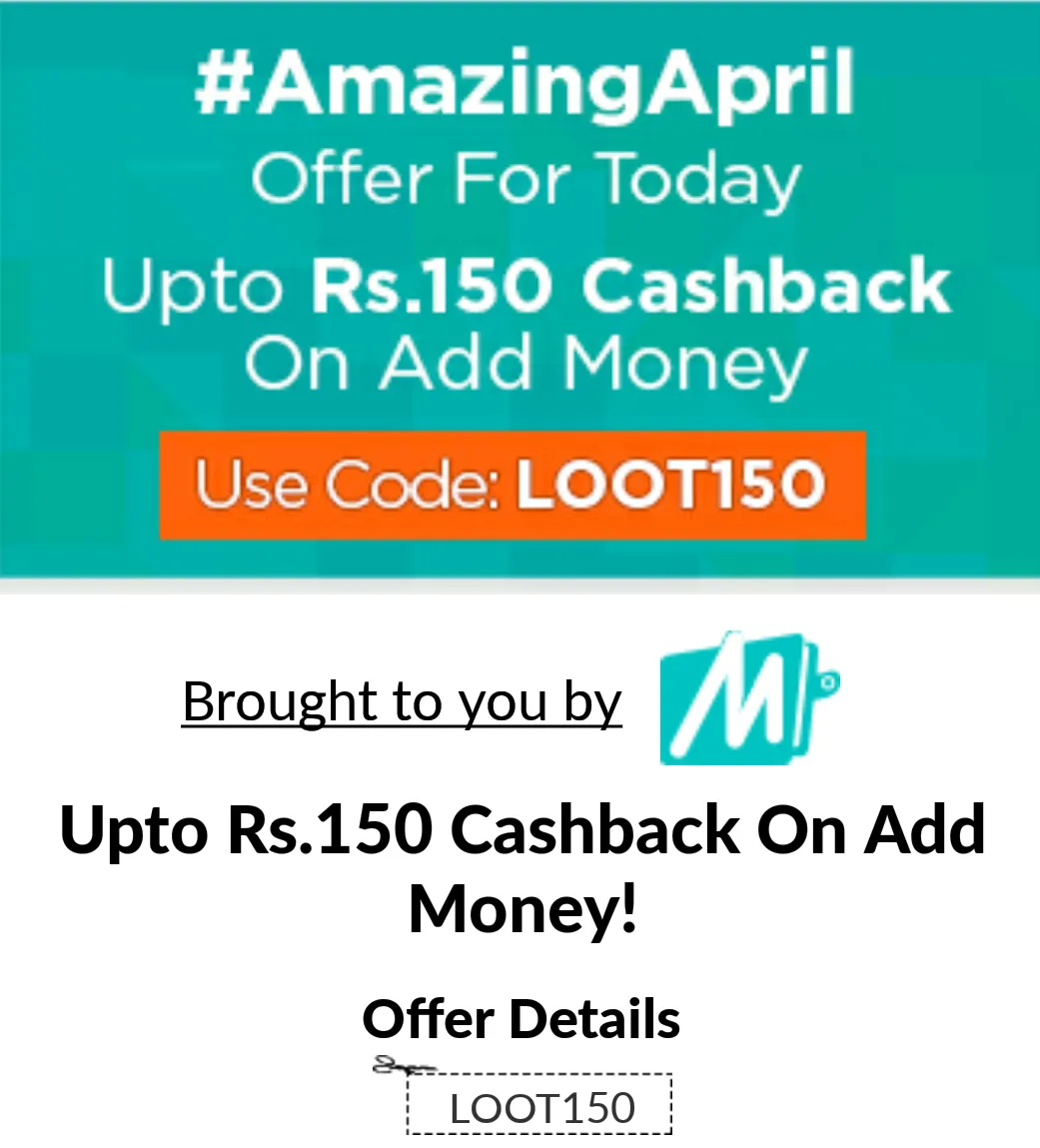 Mobikwik Amazing April 10 cashback on adding money to wallet