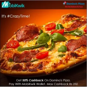 mobikwik dominos crazy hour 50% cashback