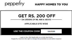  pepperfry Rs 200 off on Rs 400