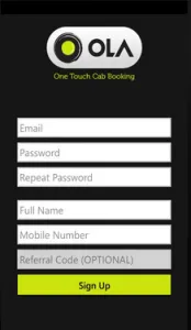 ola cab signup process