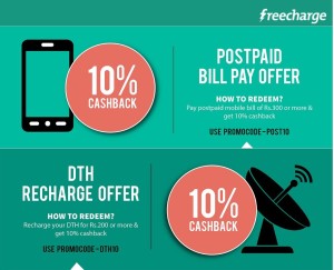 freecharge postpaid bill  and DTH 10 cashback