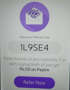 matchify Rs 50 free paytm cash