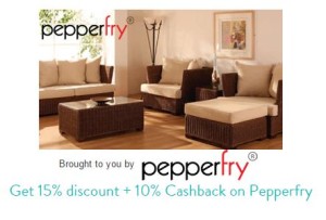 mobikwik 15% discount + 10% cashback on pepperfry